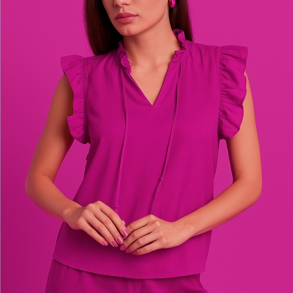 NEW Nanette Lepore LARGE Blouse top Ruffle cap Sleeve magenta pink
